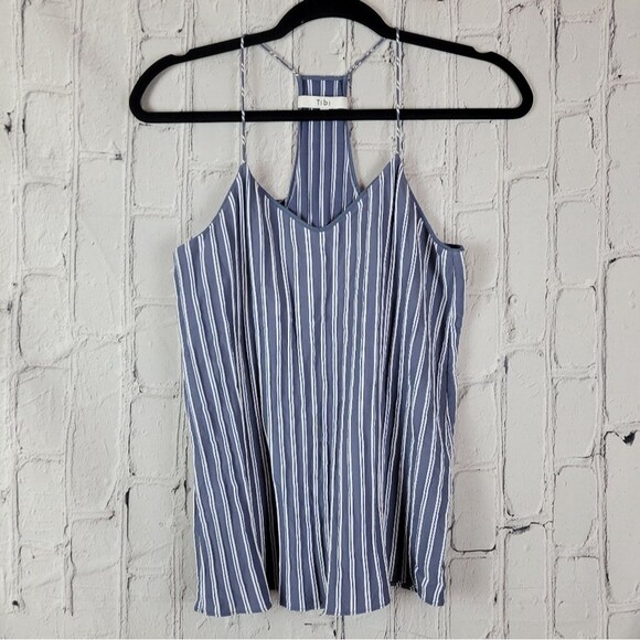 Tibi Classic Cami blue white stripe textured spaghetti strap cami top - Picture 7 of 14